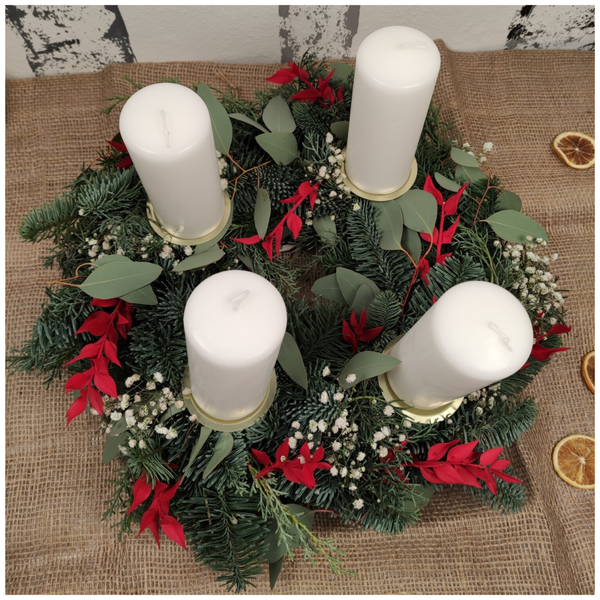 Adventskranz Edeltanne & Eukalyptus - Rot