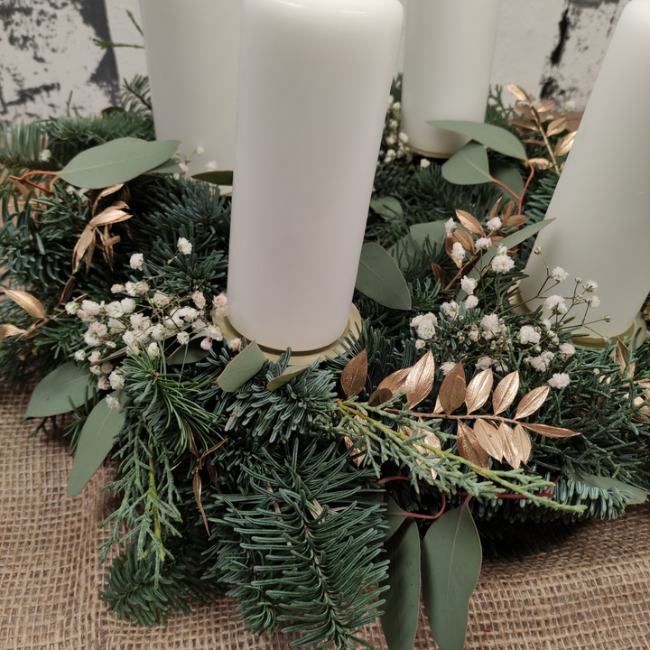 Adventskranz Edeltanne Eukalyptus "Gold" - RascheKraenze