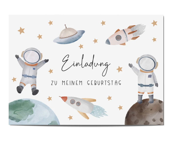 5er Set Einladungskarte Kindergeburtstag "Astronaut" - RascheKraenze