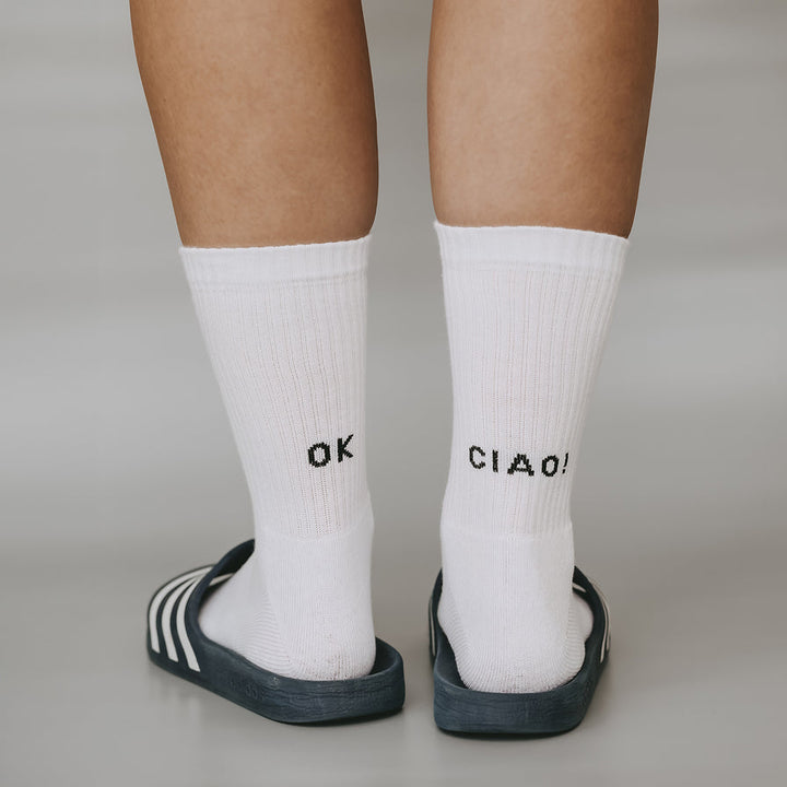 Socken "ok ciao!" weiß - raschekraenzedevelopment