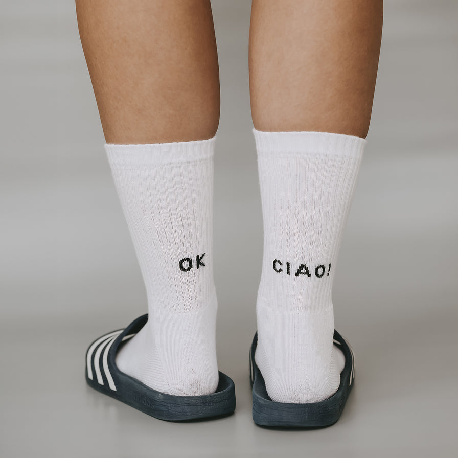 Socken "ok ciao!" weiß - raschekraenzedevelopment